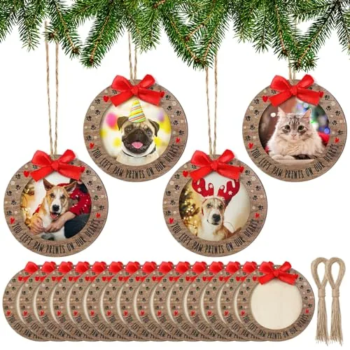 24 Piece Christmas Pet Picture Frames Wooden Dog Paw Memorial, Wood