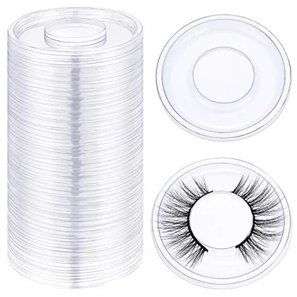 100 Piece Round Eyelash Tray Holder Plastic Eye Lash Trays Lid, Clear