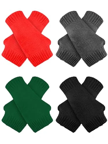 4 Pairs Fingerless Gloves, Black