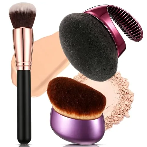 3 Piece Kabuki Self Tanning Brush Set Vegan Bristles Face Body, Purple
