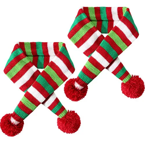 2 Piece Christmas Striped Knit Pet Warmer Scarf, Red