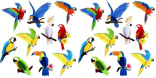 10 Piece Tropical Birds Honeycomb Paper Cutouts, Multicolour