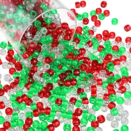 850 Piece Christmas Glitter Pony Beads Plastic Craft Beads Assorted