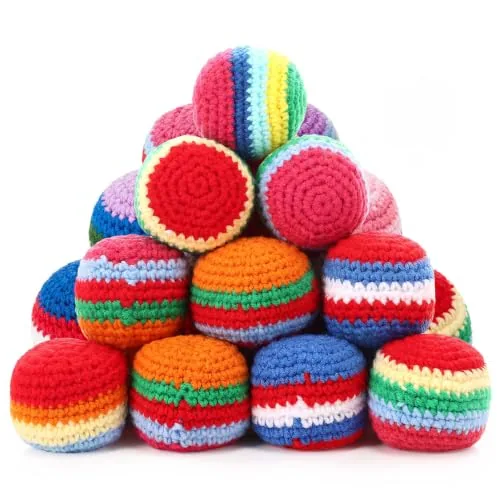 100 Piece Crochet Footbag Set - Handmade Knitted Kick Ball, Multicolour