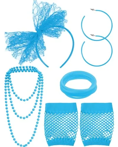 80s Fancy Dress Costume Accessories Lace Headband, Blue