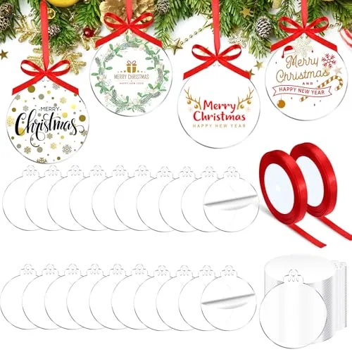 100 Piece Christmas Acrylic Ornament Blanks, Clear