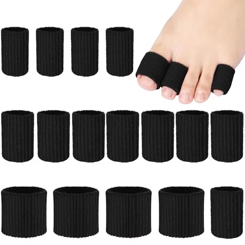 16 Piece Toe Cushion Tube Sleeves Soft Gel Corn Pad Protectors, Black