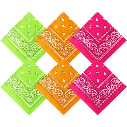 6 Piece Neon Color Cowboy Bandana, Yellow