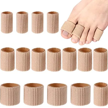 16 Piece Toe Cushion Tube Sleeves Soft Gel Corn Pad Protectors, Brown