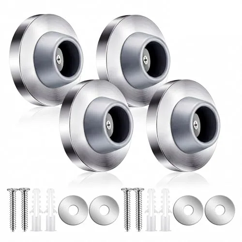 4 Piece Door Stopper Wall Bumper Flush Mount Protector, Silver