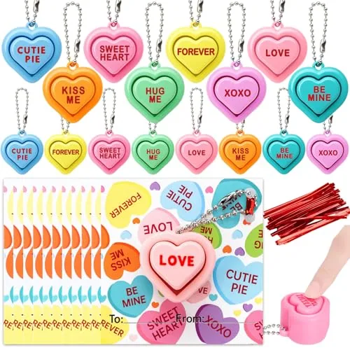 24 Piece Heart Fidget Clicker 3D Printed Sensory Fidget Keychain, Pink