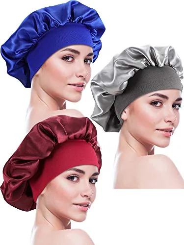 3 Piece Large Satin Silk Bonnet, Silver