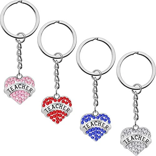 4 Piece Teacher Keychain Heart-shaped Keychain Appreciation Gift, Multicolour
