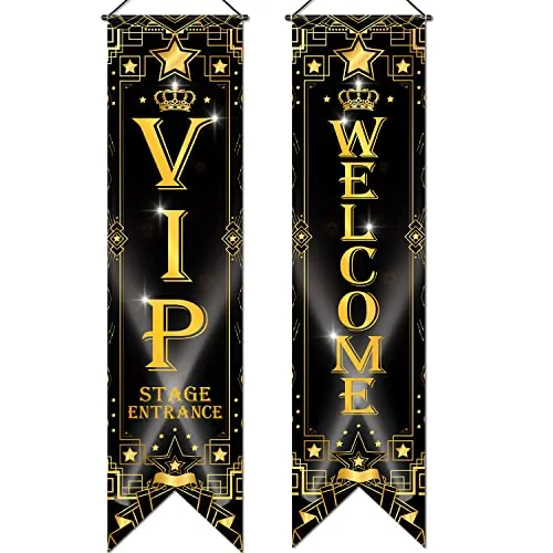 VIP Party Decorations Roaring 20s Movie Night Banner VIP, Black