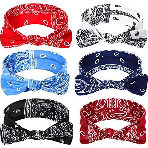6 Piece Bandana Paisley Headbands Boho Bow Knot Headwrap Retro
