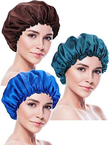 3 Piece Large Satin Silk Bonnet, Blue