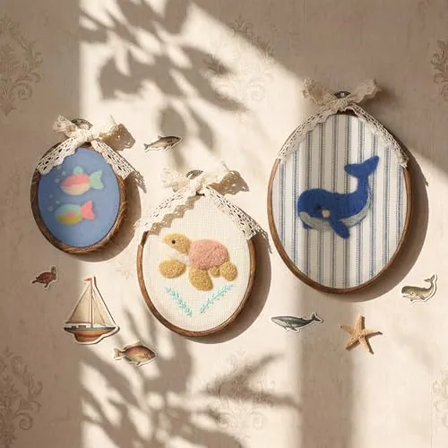 3 Piece Ocean Nursery Wall Art Vintage Whale Framed Wall Decor, Blue