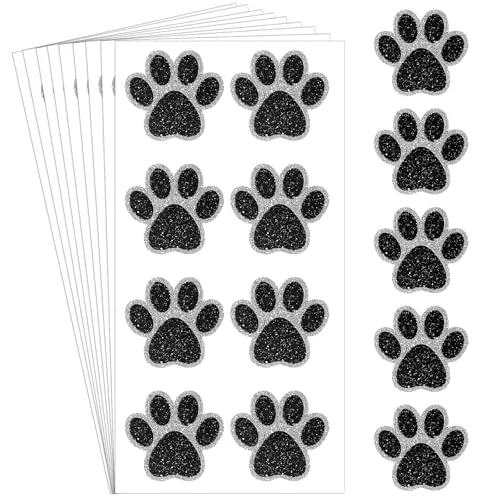 200 Piece 25 Sheets 200 Pcs Glitter Paw Print Tattoos Temporary, Black