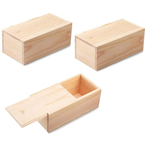 3 Piece 7.87 x 3.94 x 3.15 Inch Unfinished Wood Box, Brown