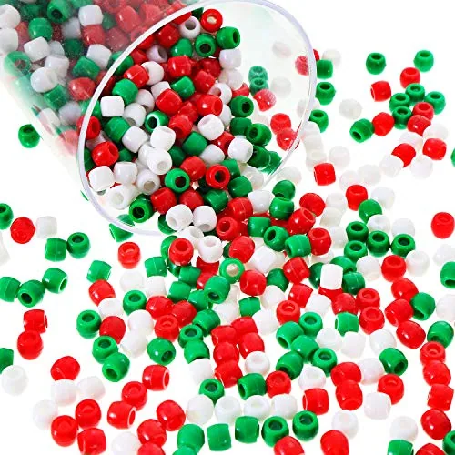 1000 Piece Christmas Plastic Pony Beads Assorted Opaque Pony, Red