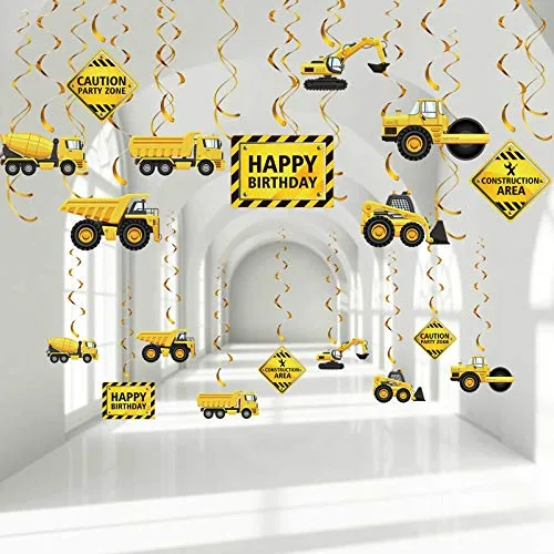 30 Piece Construction Birthday Party Supplies Construction, Yellow