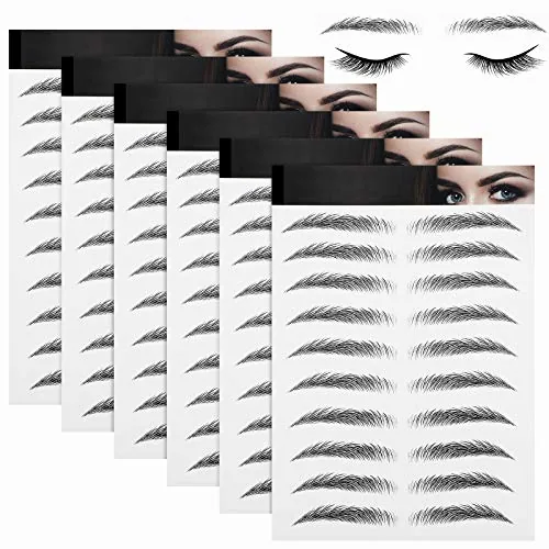 6 Sheets 4D Eyebrow Tattoos Stickers Waterproof, Black