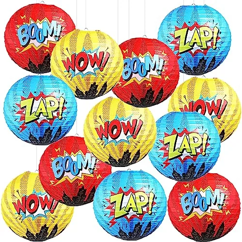 6 Piece Comic Hero Paper Lanterns Hanging Party Decorations, Multicolour