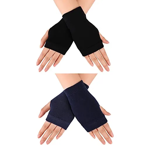 2 Pairs Knitted Fingerless Glove, Black