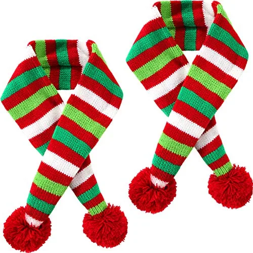 2 Piece Christmas Striped Knit Pet Scarf, Red