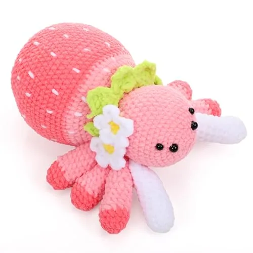 Crocheted Strawberry Spider Handmade, Pink
