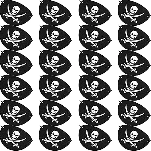 24 Piece Pirate Eye Patch Adjustable Skull Cross Patch Pirate, Black
