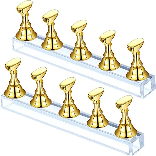 2 Piece Magnetic Nail Stand Holder Press on Nails, Gold