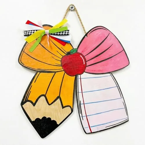 Back to School Door Sign 12 in Pencil Bow Notebook Line