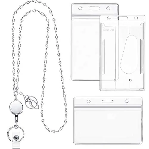 3 Piece Retractable Badge Reel Lanyard, Silver