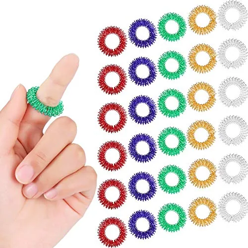 50 Piece Acupressure Fidget Rings Spiky Sensory Finger Rings, Red