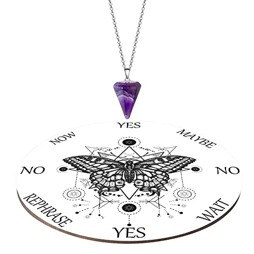 Pendulum and Board Set Wooden Dowsing Crystal Butterfly, White