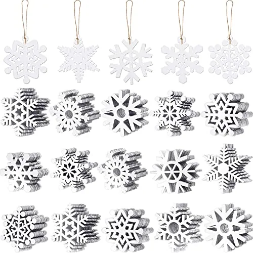 100 Piece Christmas Wooden Snowflakes Crafts, White