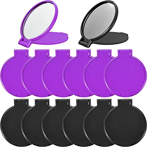 24 Piece Mini Folding Round Compact Mirror Portable Pocket Makeup, Black