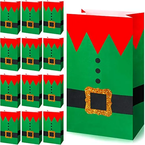 30 Piece Christmas Elf Gift Bags Bulk, Green