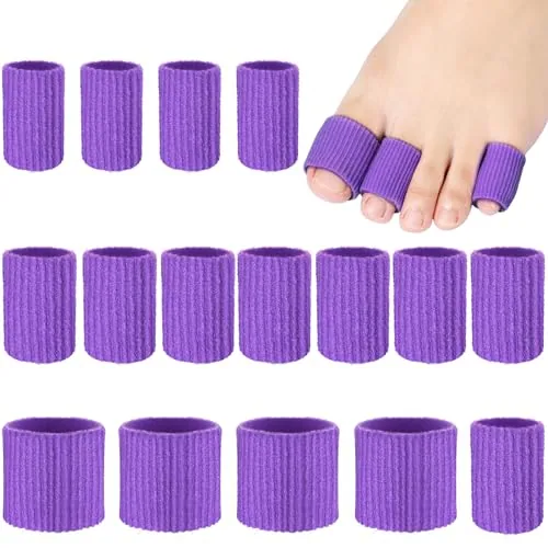 16 Piece Toe Cushion Tube Sleeves Soft Gel Corn Pad Protectors, Purple