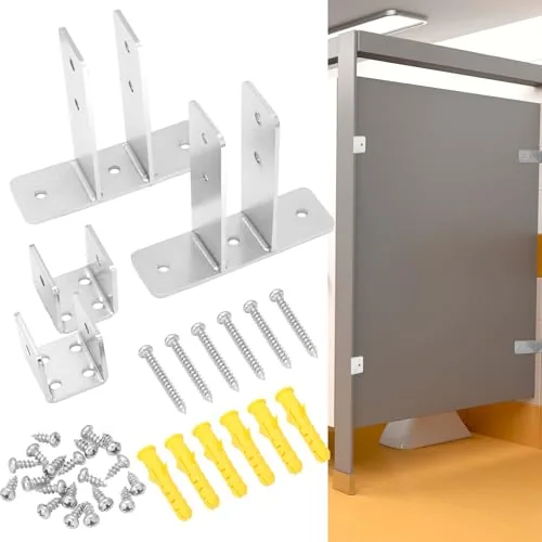 4 Piece Toilet Partition Panel Bracket Set 2-ear Urinal Screen, Silver