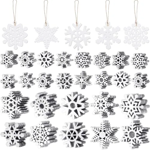 100 Piece Christmas Wooden Snowflakes Crafts, White