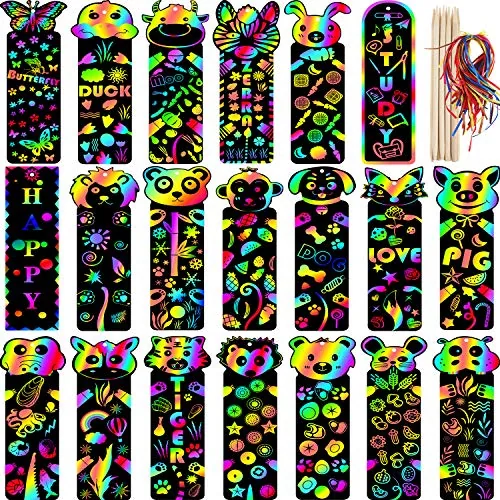 100 Piece 20 Styles Scratch Art Bookmarks, Black