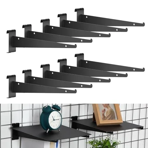 10 Piece 12 in Gridwall Knife Shelf Bracket, Black