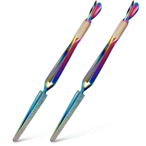 2 Piece Nail Pinching Tool Cuticle Pusher Stainless Steel Nail, Multicolour