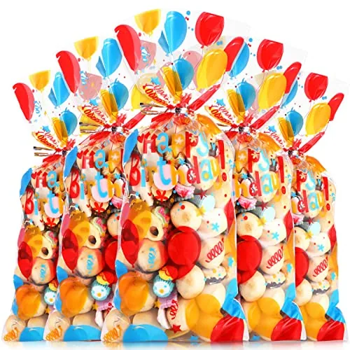 100 Piece Happy Birthday Party Cellophane Bags, Clear