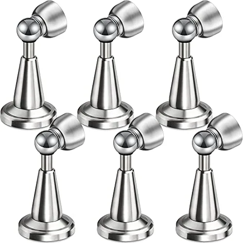 6 Piece Magnetic Door Stopper Soft-Catch Stainless Steel Magnetic, Silver