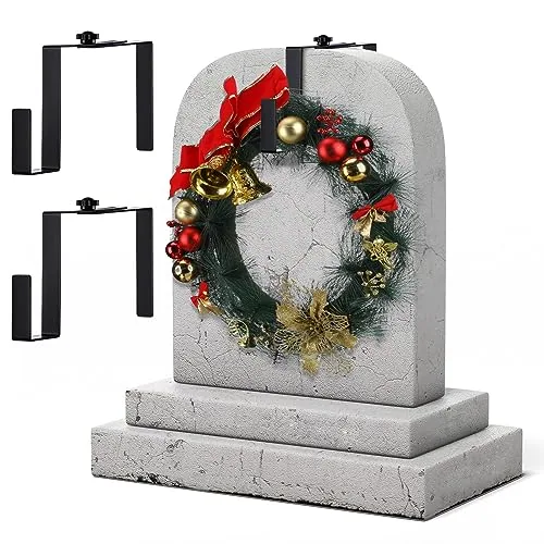 2 Piece 7 in to 11 in Metal Christmas Headstone Wreath Hanger, Black