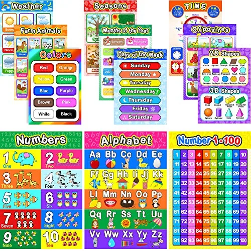 12 Piece ABC Learning Posters, Multicolour