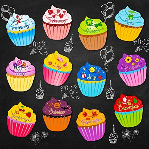 12 Piece Colorful Cupcake Cutouts Birthday Classroom Bulletin, Multicolour